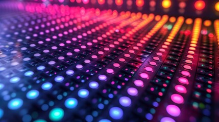 Audio equalizer display adorned with an array of multicolored flashing lights, reflecting the music's intensity and rhythm Generative AI