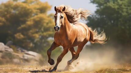 Running Horse in Aquarelle Style - AI Generated

