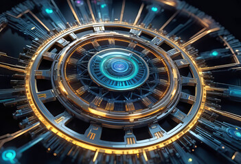 Abstract sci-fi neutron electron patterns with neon glow, intricate artsy sci-fi fantasy art,