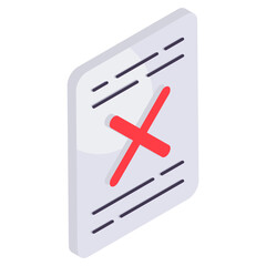 Cross sign with folded paper showcasing wrong file concept icon 