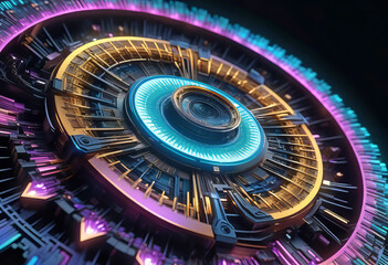 Abstract sci-fi neutron electron patterns with neon glow, intricate artsy sci-fi fantasy art,