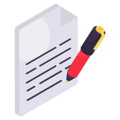 Conceptual isometric design icon of article writing 