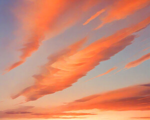 Paisaje de Atardecer nubes color naranja intenso por los rayos del sol en el cielo azul. Crepusculo  - obrazy, fototapety, plakaty