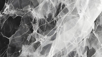 A Black and White Photo of a Spider Web