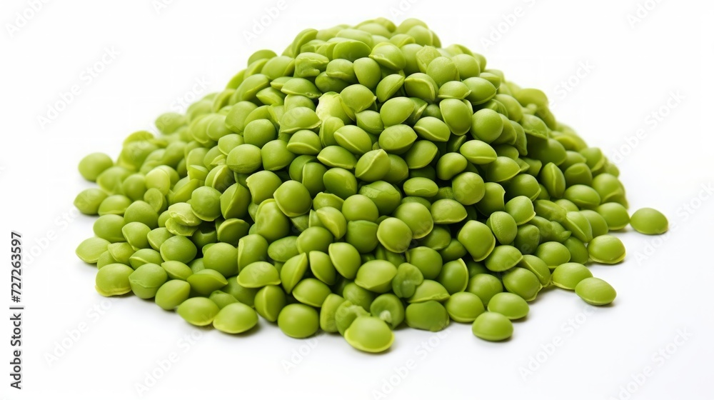 Poster A small heap of mung beans captured in a close-up realistic photo against a white background Generative AI