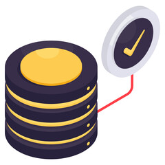 A isometric design icon of verified database 