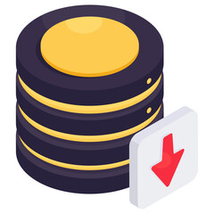 Conceptual isometric design icon of database download 