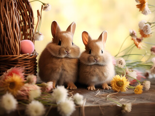 Easter background with cute bunnies