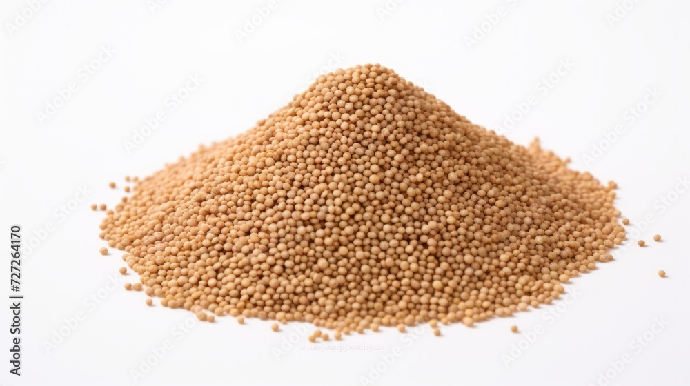 Poster a small mound of quinoa seeds captured in a close-up realistic photo against a white background gene
