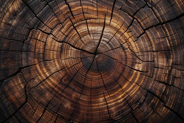 Naklejka premium Old wooden oak tree cut surface Detailed warm dark