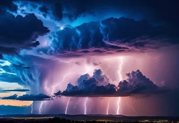  A thunderstorm with beautiful bright lightning, a strong storm with lightning, a riot of elements, natural phenomena, © Perecciv