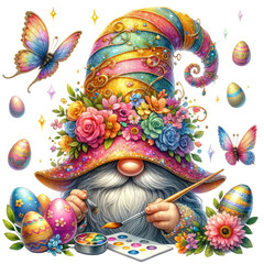 Obraz premium Easter Gnome Clipart | Cute Holiday Gnomes for Spring Celebrations Whimsical Easter Gnomes | Festive Spring Clipart for Decorations Happy Easter Gnome Illustration | Seasonal Holiday Digital Art