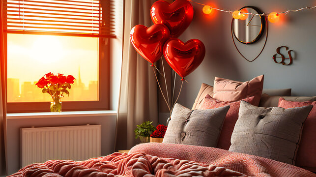 Cozy Bedroom Interior with Festive Decor, Offering a Warm and Inviting Holiday Atmosphere