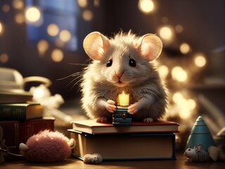 "Whimsical Mischief: A Fluffy Mouse's Playful Antics Captured in Enchanting Stock Photography"