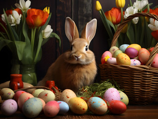 Easter background with bunny and eggs