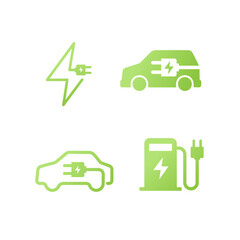 Icons on the topic of electric car charging.