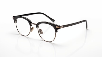 A pair of classic black-rimmed eyeglasses isolated on a clean white background