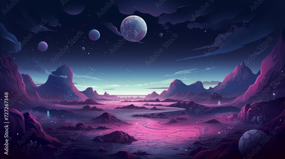 Aufkleber a surreal lunar landscape with craters and a starry sky. vector cartoon graphic generative ai