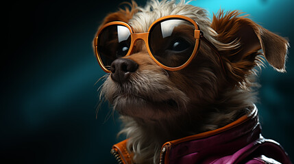 Cool dog with sunglasses happy - obrazy, fototapety, plakaty