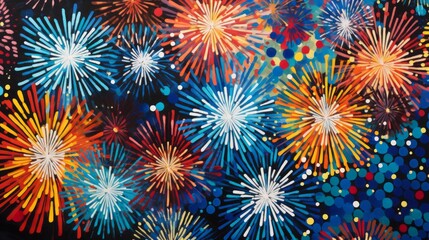 Abstract digital art representing the energy and excitement of fireworks through bold shapes Generative AI