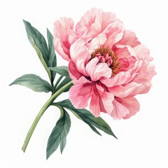Cute Pink Peony Flower Clipart, watercolor painting, minimal hand drawn style, textured, vector, white background, no background, 32k uhd, isolated, ultra high detailed