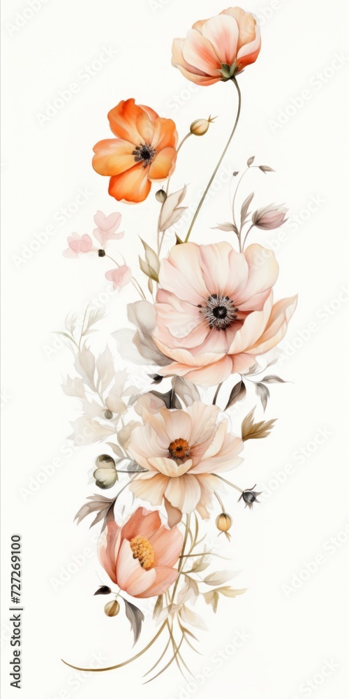 Aufkleber An elegant display of seasonal blooms artistically composed on a white background, providing a blank canvas for customizable texts or branding elements Generative AI