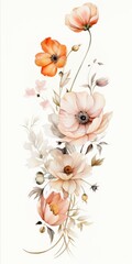 An elegant display of seasonal blooms artistically composed on a white background, providing a blank canvas for customizable texts or branding elements Generative AI