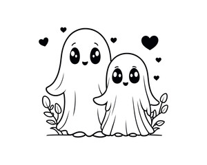 cute ghost couple hearts, baby ghost, boy and girl, holloween, valentine	