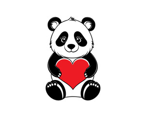 cute baby panda holding a heart vector illustration, valentine t shirt, couple gift, love panda heart