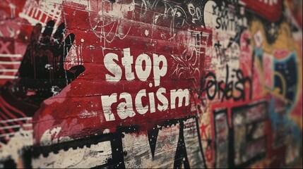 graffiti wall photo with just the words stop racism