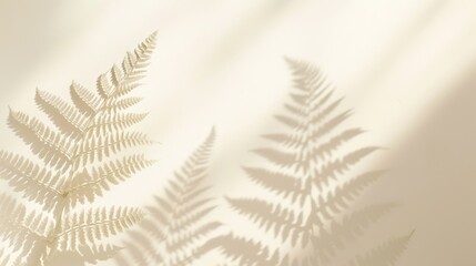 A delicate fern shadow, cast by soft sunlight, on a smooth soft beige wall