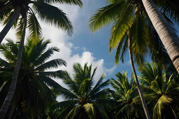 Fototapeta na wymiar Coconut trees, palm trees wallpaper, tropical background
