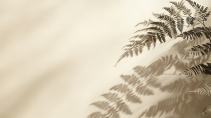 A delicate fern shadow, cast by soft sunlight, on a smooth soft beige wall