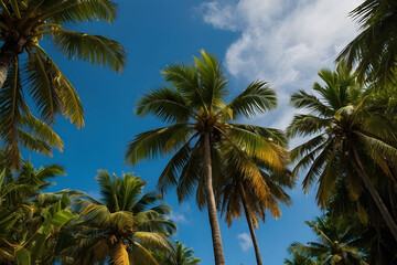 Fototapeta na wymiar Coconut trees, palm trees wallpaper, tropical background