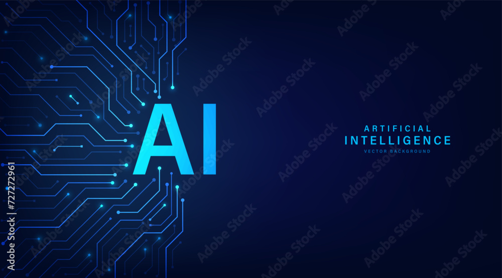 Poster Artificial intelligence abstract background futuristic Hitech style, Technology concept design, Machine learning and generate by chip, Vector illustration for banner and web template.
