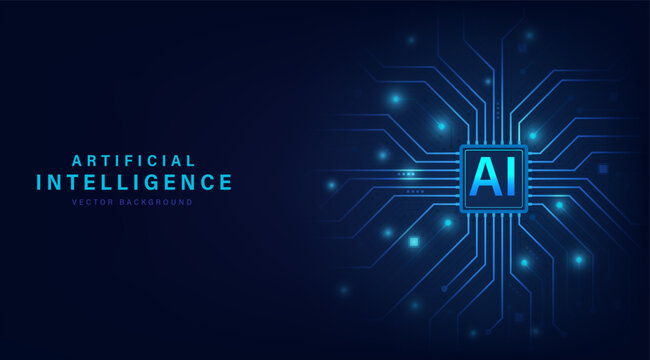 Artificial intelligence chipset on circuit board, Abstract background futuristic Hitech style, Technology concept design, Machine learning design, template, Vector illustration for banner and web.