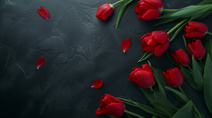 Red tulips on a grey background