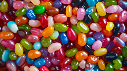 Fototapeta na wymiar Close up of Cinema colorful assorted jelly beans in a full screen tile image that can be repeated infinitely 