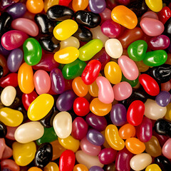 Close up of Cinema colorful assorted jelly beans in a full screen tile image that can be repeated infinitely 