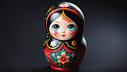 Colorful Russian matryoshka doll with black background