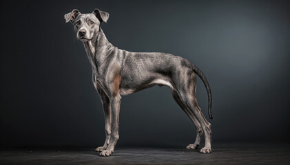 Obraz na płótnie Canvas Studio photography of an American Greyhound dog on dark grey background with copy