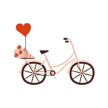 Valentines day element design. Valentine flat symbol- bicycle. Holiday of love in cute style. Stock illustration