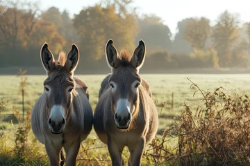 Fotobehang Grey donkeys on pasture © Lubos Chlubny