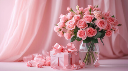 bouquet of pink roses in vase