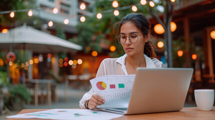 Fototapeta premium professional woman is sitting with a laptop
