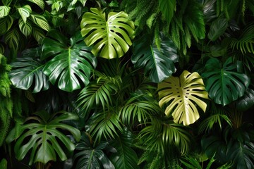 Fototapeta na wymiar Stunning photo of lush tropical plants with fresh green leaves.
