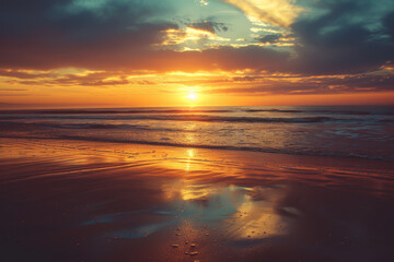 Naklejka na ściany i meble Sunset Reflections on a Serene Beach 