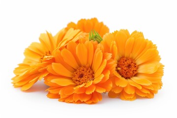 Set of orange marigold flower isolated on white background. Marigold flower head for design.