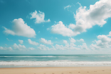 Fototapeta na wymiar Idyllic Beach View with Blue Skies and Clouds 