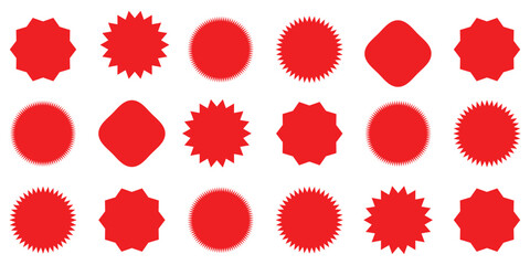 Set sunburst badges. Set of vector starburst, sunburst badges. Simple flat style vintage labels, stickers. Collection star label. Different starburst  3 2 2